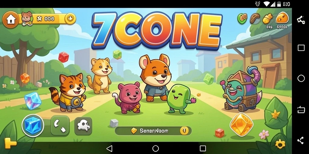 Tampilan gameplay menyenangkan dalam 7CONE yang penuh warna.