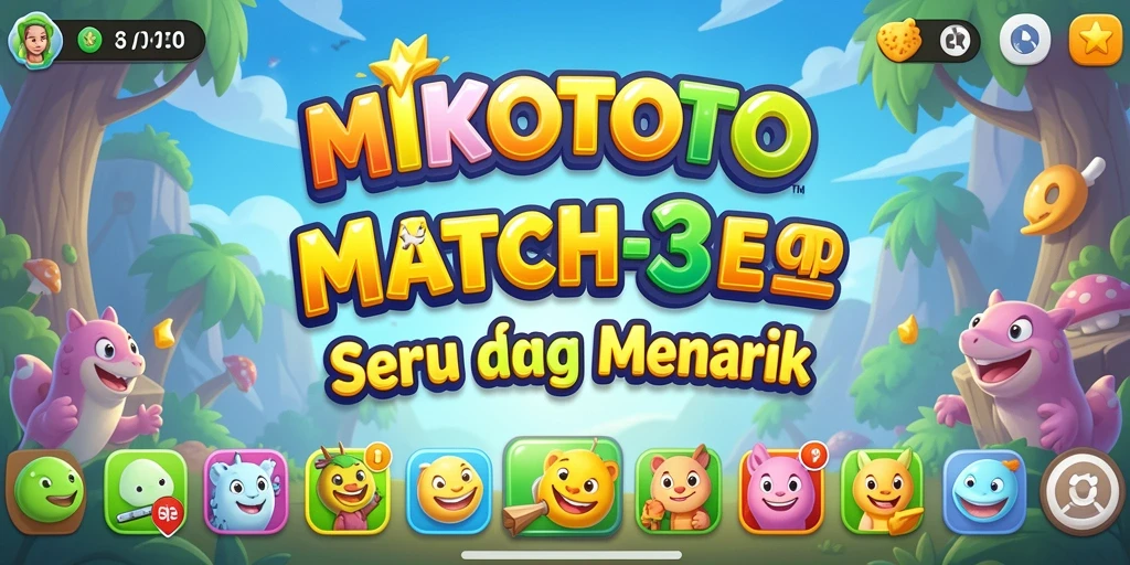 Tangkapan layar utama MIKOTOTO menampilkan gameplay seru Match-3 dengan objek berwarna-warni.