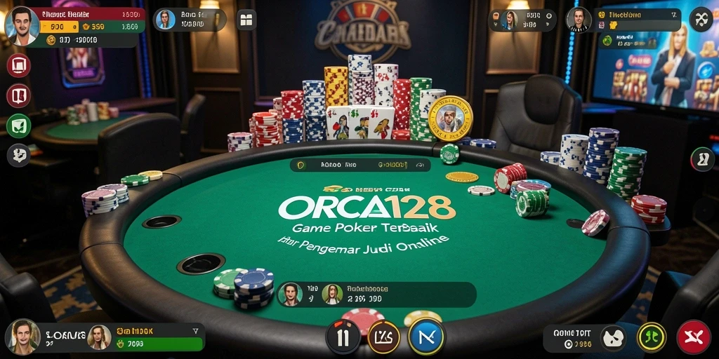 Tampilan gameplay Poker dari ORCA128 dengan interaksi antar pemain.