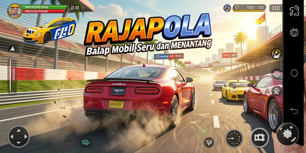 Tampilan balapan seru di RAJAPOLA dengan mobil yang cepat.