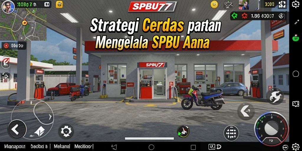 Screenshot gameplay yang menunjukkan manajemen stasiun pengisian bahan bakar.