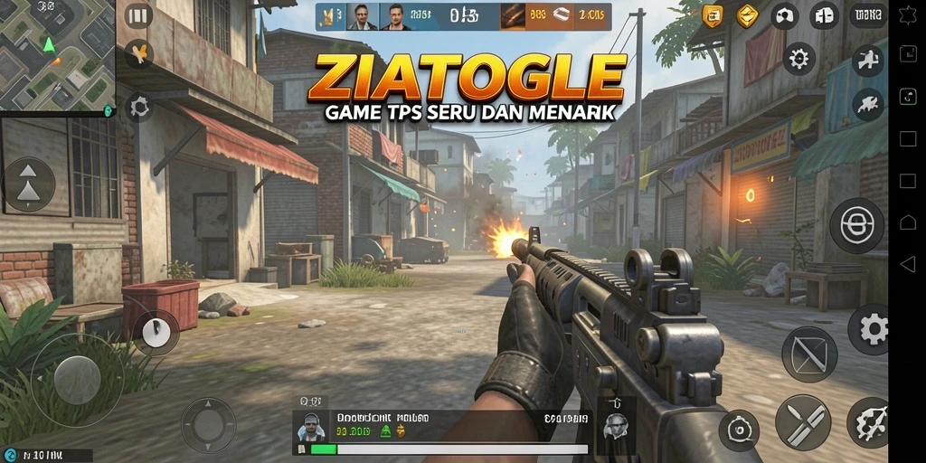Screenshot gameplay ZIATOGEL yang menampilkan aksi tembak-menembak yang mendebarkan.